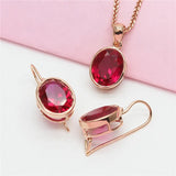Purple Ruby 14K Rose Jewelry Set Oval Ring Earring Necklace