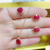 Purple Ruby 14K Rose Jewelry Set Oval Ring Earring Necklace