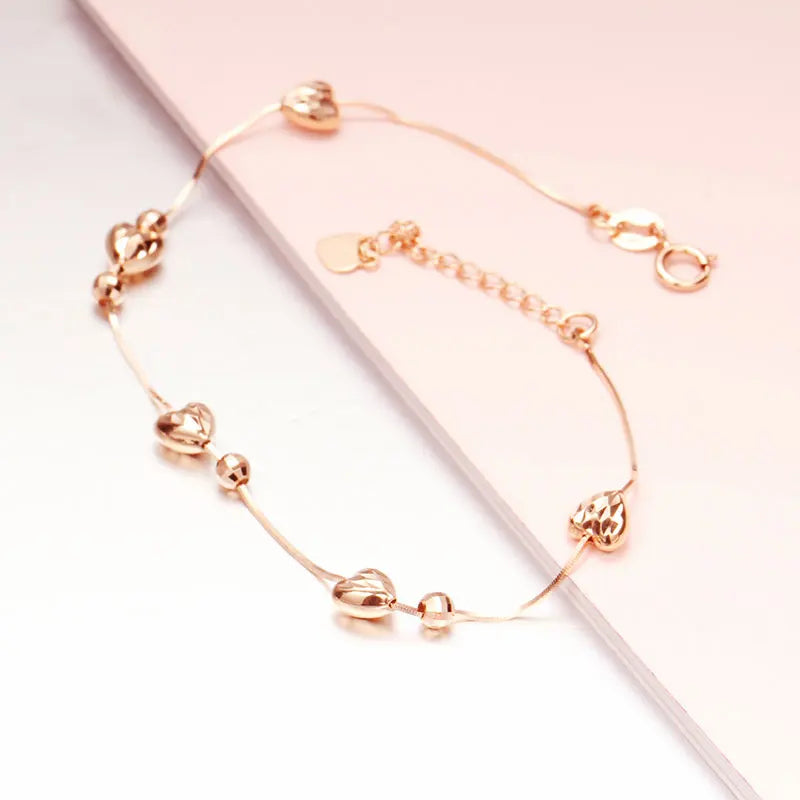 Purple Soft Chain Heart Bracelet 14K Rose Plated Romantic Gift