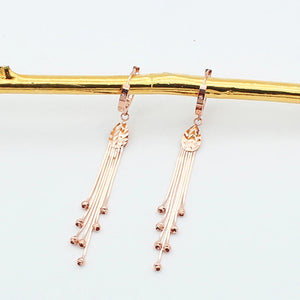 Purple Soft Chain Tassel Round Bead Drop Earrings 14K Rose High Jewelry