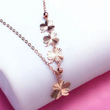 Romantic 14K Rose Plated Three Leaf Flower Necklace