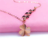 Romantic 14K Rose Plated Three Leaf Flower Necklace