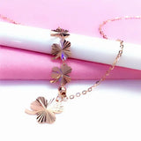 Romantic 14K Rose Plated Three Leaf Flower Necklace