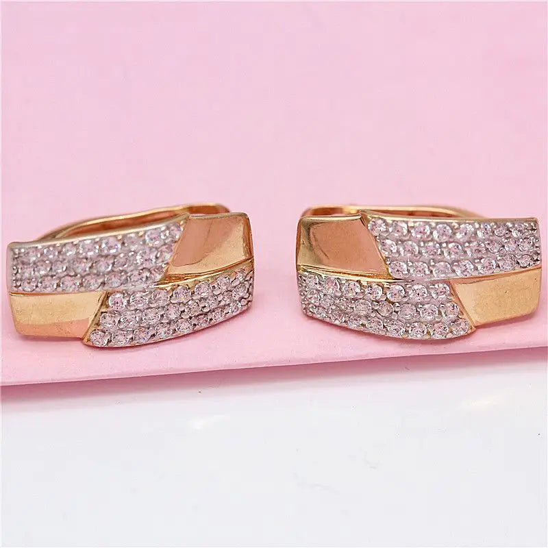 14K Rose Plated Diamond Square Ethnic Style Earrings