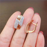 14K Rose Plated Diamond Square Ethnic Style Earrings
