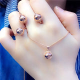 Purple Round Bead Jewelry Set Light Plating 14k Rose Earrings Necklace
