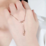 14K Rose Beads Chain Tassel Pendant Necklace