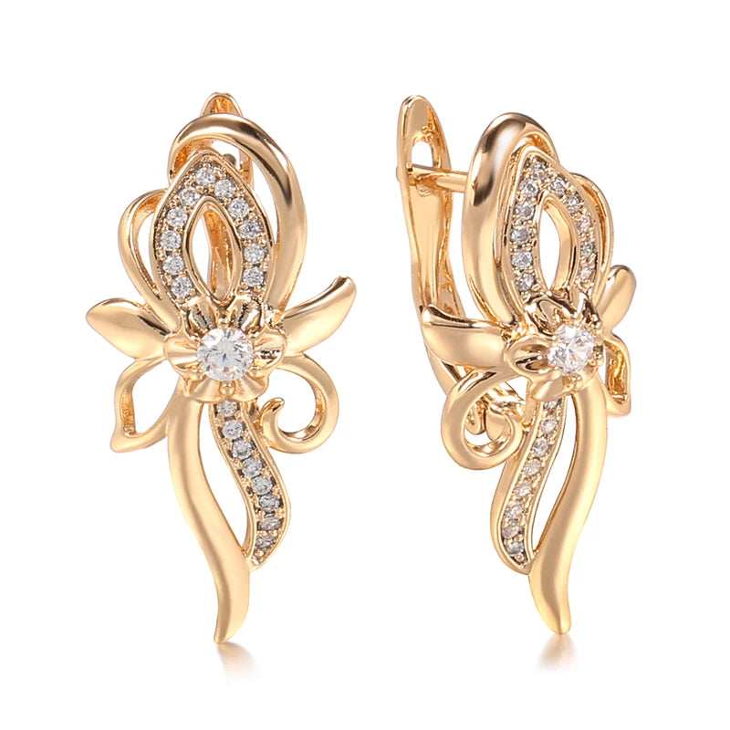 Rose Clip Earrings Hearts and Arrows Cut Flower Party Drop Earrings