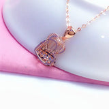 Rose Romantic Love Necklace 14K Rose Double Heart Pendant Jewelry