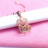 Rose Romantic Love Necklace 14K Rose Double Heart Pendant Jewelry