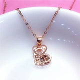 Rose Romantic Love Necklace 14K Rose Double Heart Pendant Jewelry