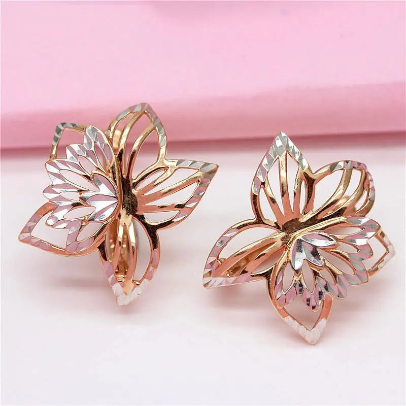 Romantic 14K Rose Hollow Flower Earrings for Women