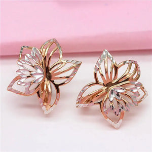 Romantic 14K Rose Hollow Flower Earrings for Women