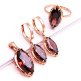 Purple 14K Rose Inlaid Marquise-Shaped Engagement Jewelry Set