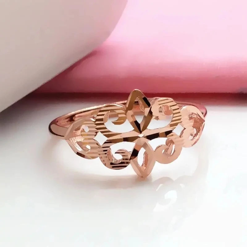 Purple Rose Flower Ring for Women - Hollow Design, Wedding & Party Jewelry