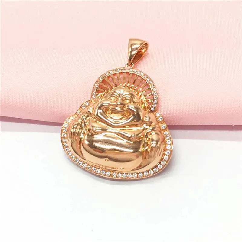 14k Rose Gold Maitreya Pendant Purple Chains Necklace Solid Chinese Jewelry