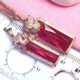 Purple Crystal Ruby Leopard's Head Pendant Necklace 14k Rose Charm