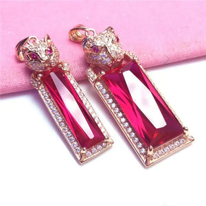 Purple Crystal Ruby Leopard's Head Pendant Necklace 14k Rose Charm