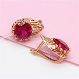 Purple Crystal Ruby Earrings 14K Rose Plated Wedding Jewelry