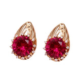 Purple Crystal Ruby Earrings 14K Rose Plated Wedding Jewelry