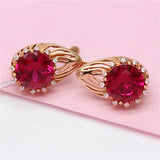 Purple Crystal Ruby Earrings 14K Rose Plated Wedding Jewelry