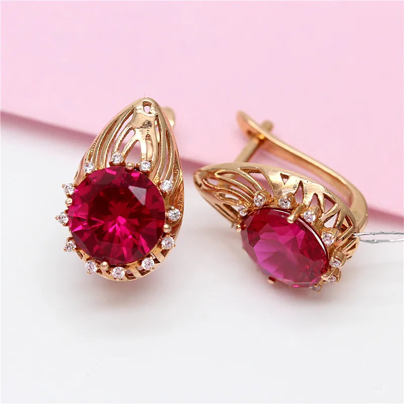 Purple Crystal Ruby Earrings 14K Plated Wedding Jewelry