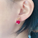Purple Crystal Ruby Earrings 14K Rose Plated Wedding Jewelry