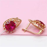 Purple Crystal Ruby Earrings 14K Rose Plated Wedding Jewelry