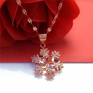 Delicate Purple Snowflake Necklace for Woman - 14K Rose Pendant