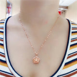 Purple Hollow Flower Pendant Necklace 14K Rose Chain Wedding Jewelry
