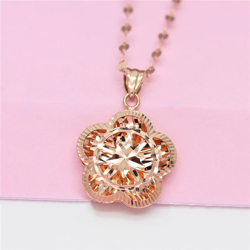 Purple Hollow Flower Pendant Necklace 14K Rose Chain Wedding Jewelry