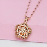 Purple Hollow Flower Pendant Necklace 14K Rose Chain Wedding Jewelry