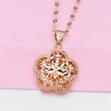 Purple Hollow Flower Pendant Necklace 14K Rose Chain Wedding Jewelry