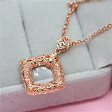 Purple Geometric Square Pendant 14K Rose Necklace
