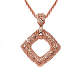 Purple Geometric Square Pendant 14K Rose Necklace