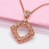 Purple Geometric Square Pendant 14K Rose Necklace
