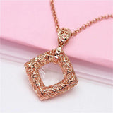 Purple Geometric Square Pendant 14K Rose Necklace