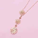 Purple Daisy Tassel Necklace 14K Rose Light Wedding Jewelry