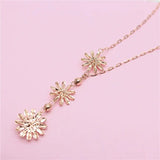Purple Daisy Tassel Necklace 14K Rose Light Wedding Jewelry