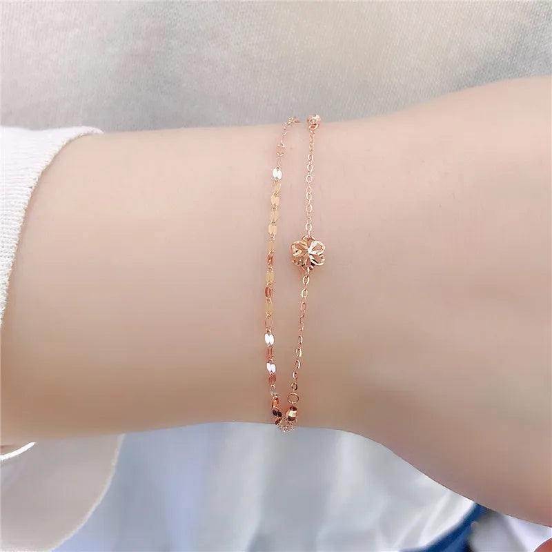 14K Rose Plated Purple Flower Double Bracelet for Women