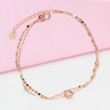 14K Rose Plated Purple Flower Double Bracelet for Women