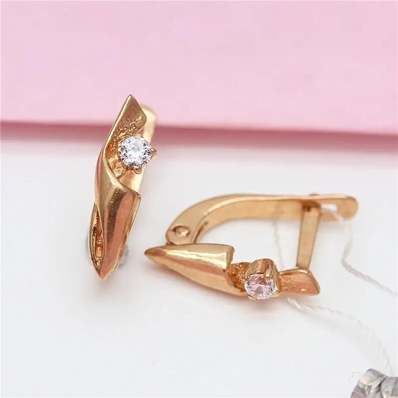 Purple Gemstone Geometric Earrings 14K Rose Jewelry
