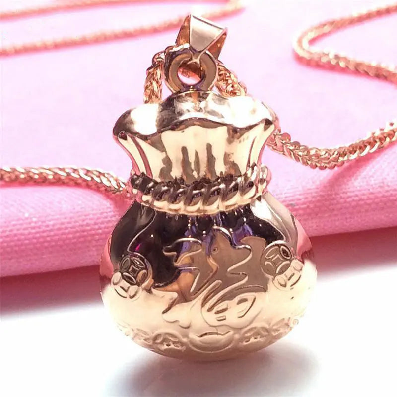 Purple Geometric Chinese Blessing Pendant in 14K Rose Plated Necklace
