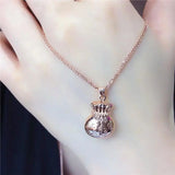 Purple Geometric Chinese Blessing Pendant in 14K Rose Plated Necklace