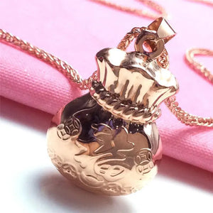 Purple Geometric Chinese Blessing Pendant in 14K Rose Plated Necklace