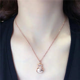 Purple Geometric Chinese Blessing Pendant in 14K Rose Plated Necklace