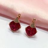 Purple Geometric Square Ruby Earrings 14K Rose Plated