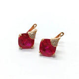 Purple Geometric Square Ruby Earrings 14K Rose Plated
