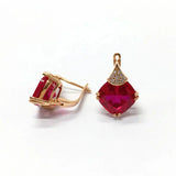 Purple Geometric Square Ruby Earrings 14K Rose Plated