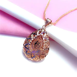 14K Rose Geometric Water Drop Necklace for Woman